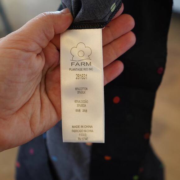 FARM Rio Black Dots Blouse size XS with beaded neckline Cotton Silk Blend - Picture 6 of 10